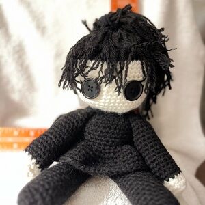 Hand made crochet Lydia doll. 100% acrylic, yarn, fiber filling  button eyes. ￼